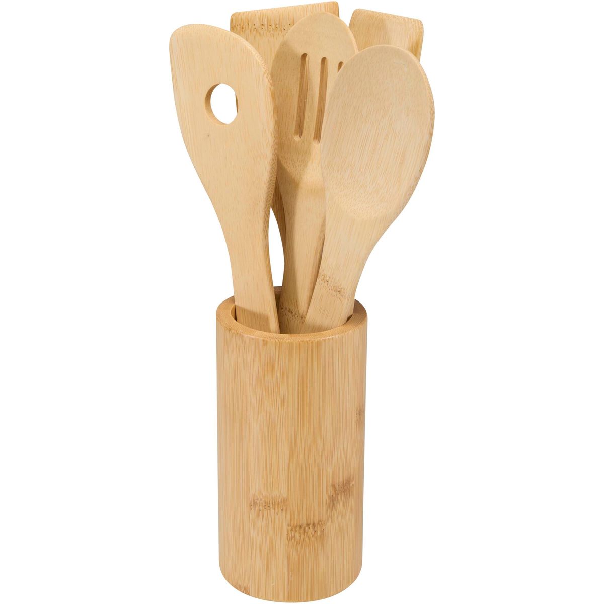 Set di 5 utensili da cucina in bambù con portautensili