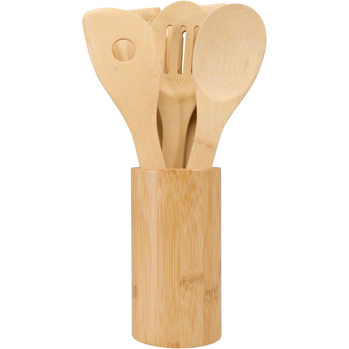 Set di 5 utensili da cucina in bambù con portautensili