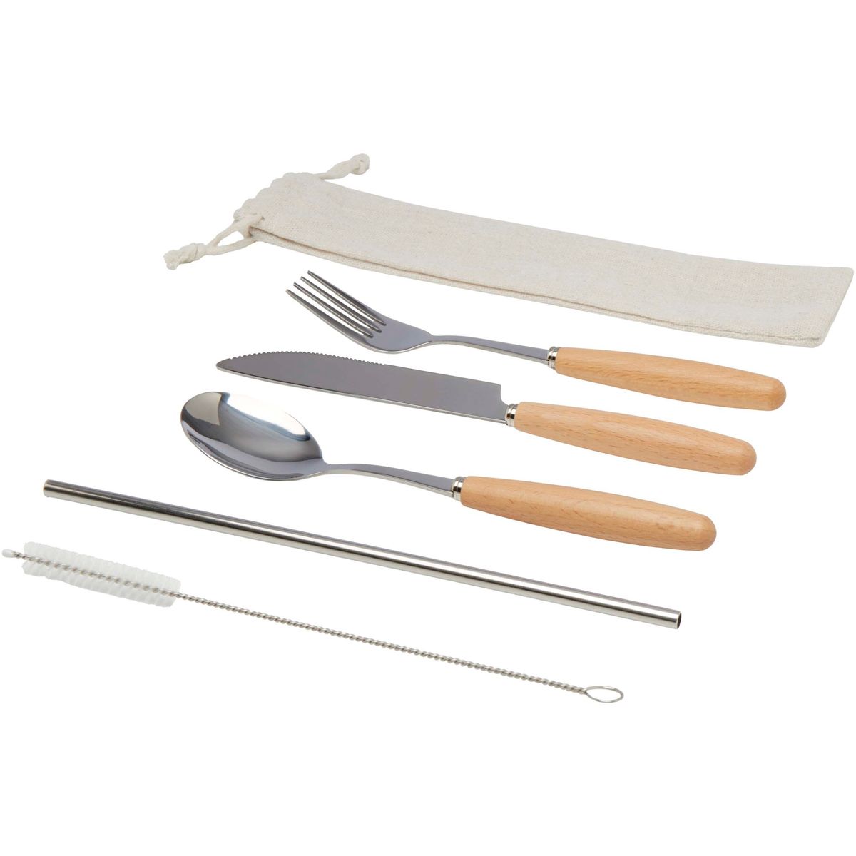 Set di posate da 5 pezzi in acciaio inox con impugnature in faggio