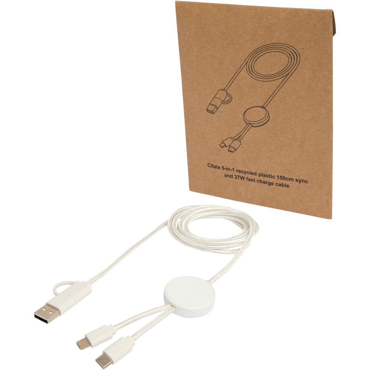 Cavi di ricarica rapida 5 in 1 da 150 cm, 27 W, in plastica riciclata