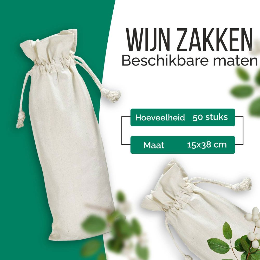 50 pezzi Borsa per Vino in Cotone Ecologico 15x38cm