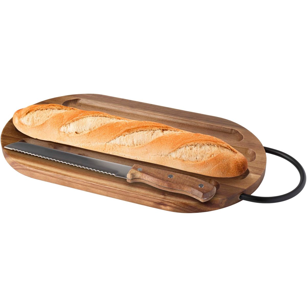 Taglieri in legno di acacia con coltello da pane, 35 x 20 cm