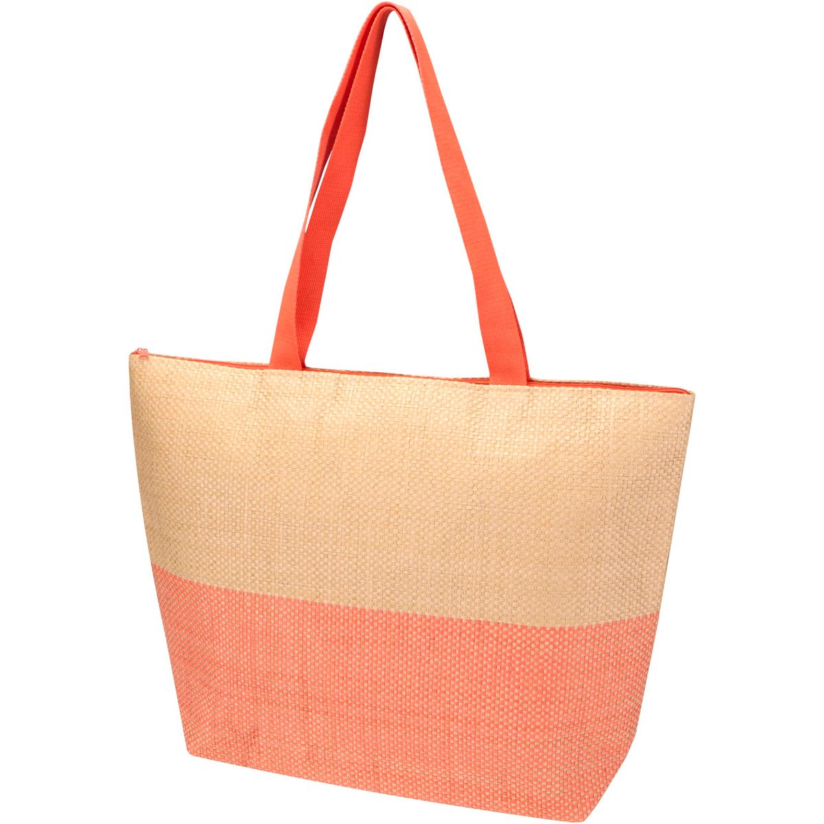 Shopper in paglia di carta intrecciata con zip, 21 litri