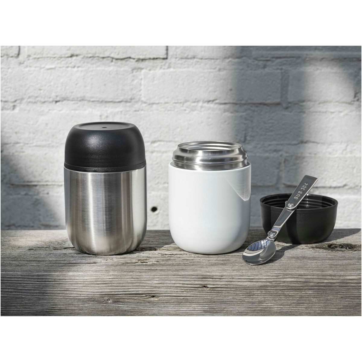 Portapranzo a doppia parete da 480 ml con cucchiaio, in acciaio inox riciclato