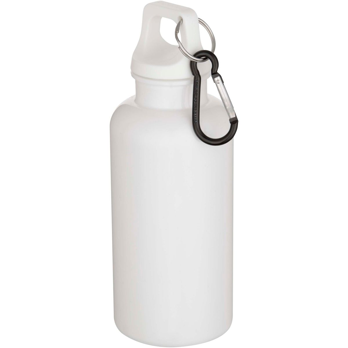 Borracce in tinta unita in PET riciclato da 400 ml con moschettone