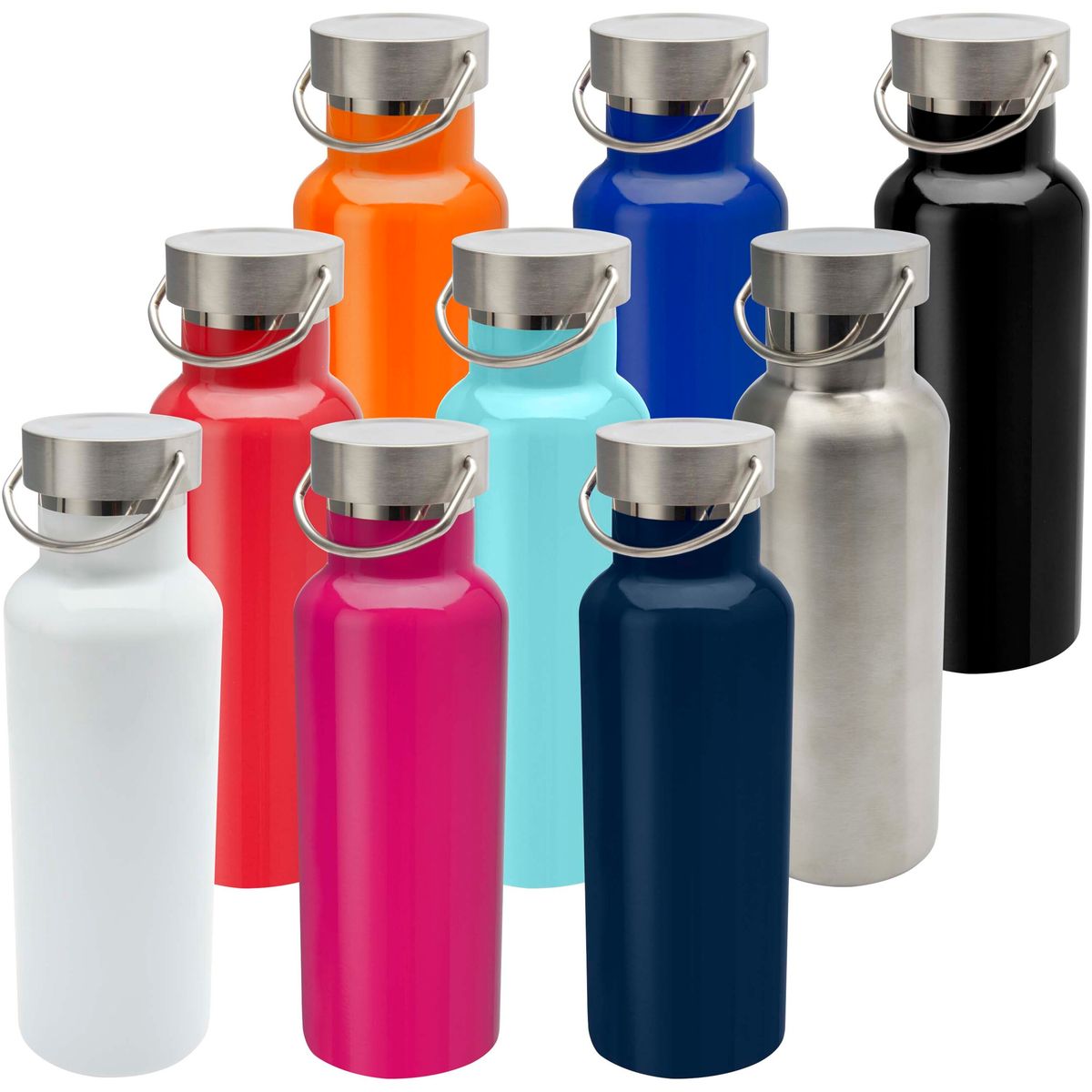 Borracce termiche in acciaio inox riciclato da 500 ml con anello di trasporto