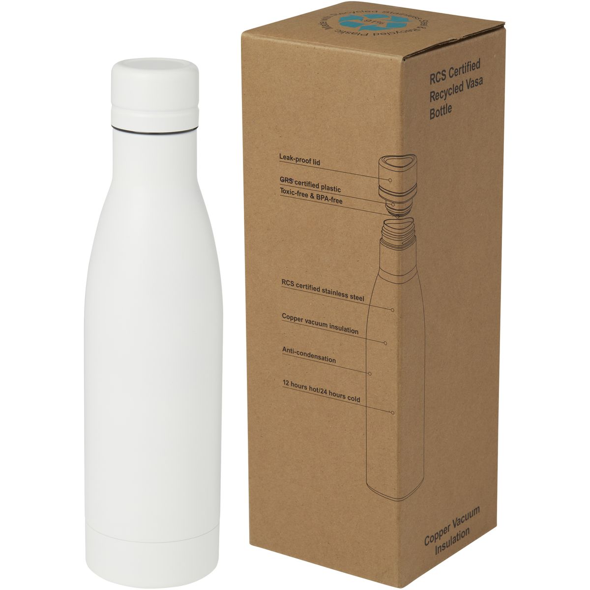 Borracce termiche in acciaio inox riciclato da 500 ml con isolamento sottovuoto in rame