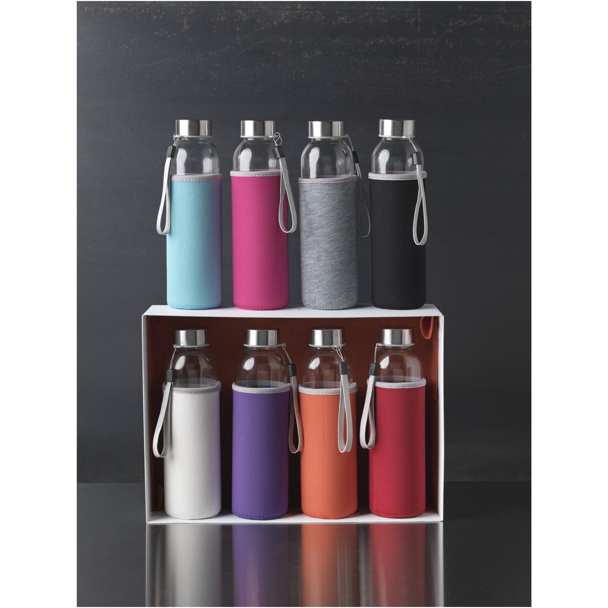 Borracce in vetro da 500 ml con custodia in neoprene