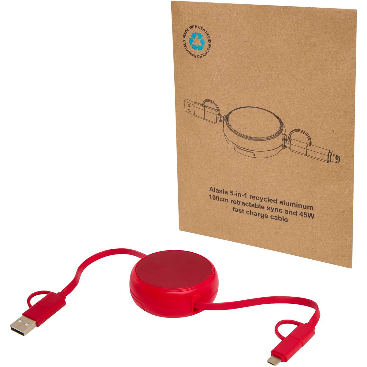 Cavi di ricarica rapida 5 in 1 retrattili da 100 cm, 45 W, con dettaglio in alluminio