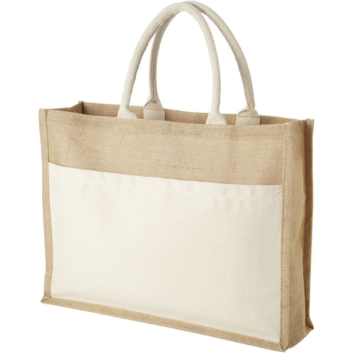 Shopper in juta con tasca frontale in cotone, 18 litri