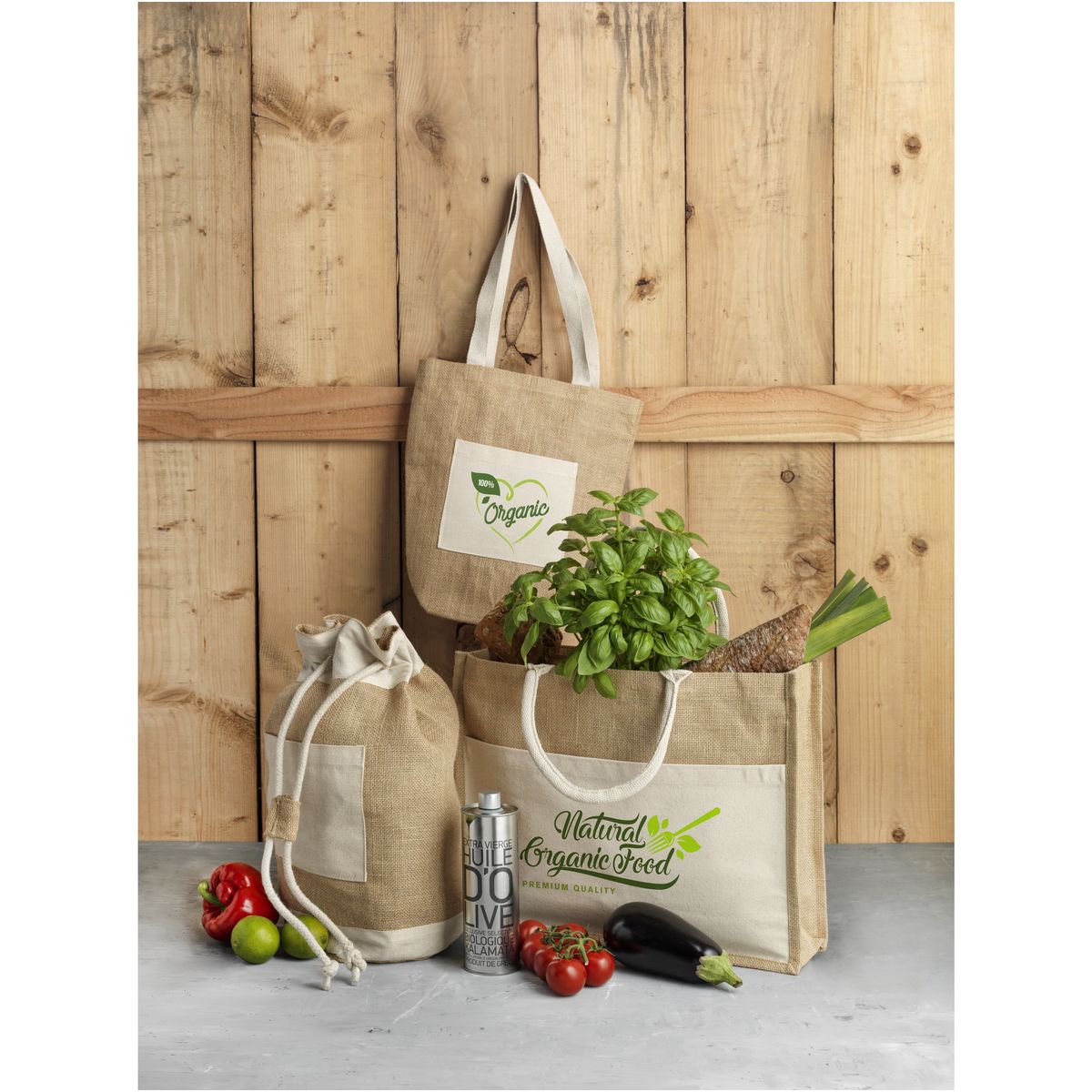 Shopper in juta con tasca frontale in cotone, 18 litri