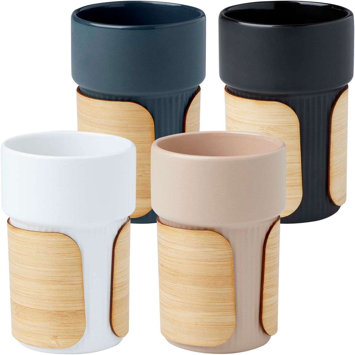 Bicchieri in ceramica da 340 ml con custodia in bambù removibile