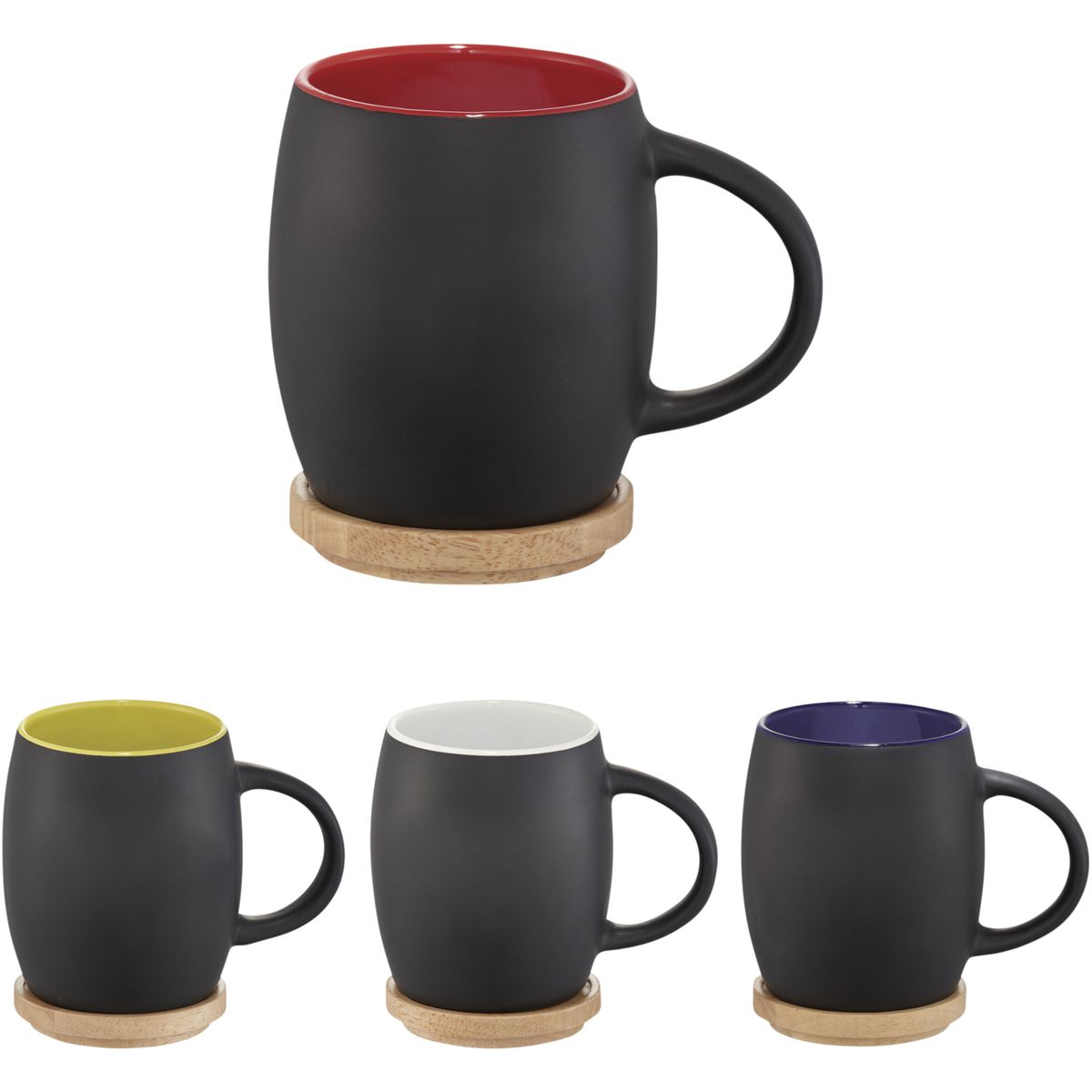 Tazze in ceramica da 400 ml con sottobicchiere in legno