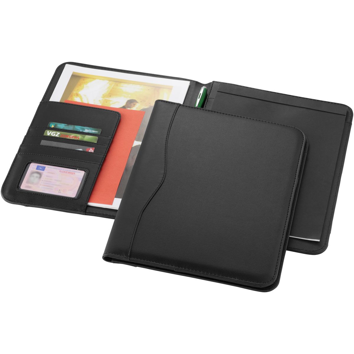 Portablocchi A4 in similpelle con scomparti per documenti e passante per penna