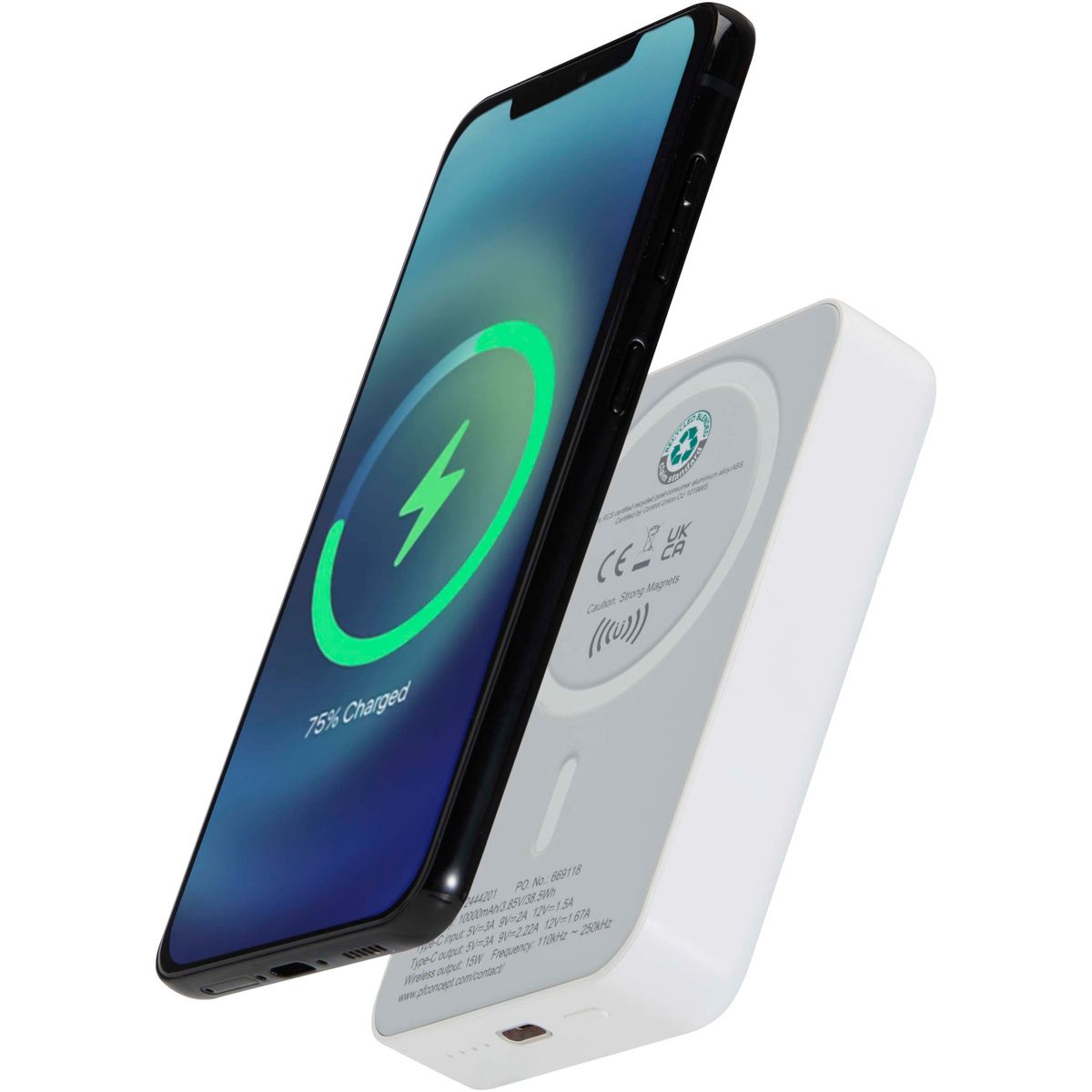 Power bank magnetici wireless da 10.000 mAh in plastica riciclata