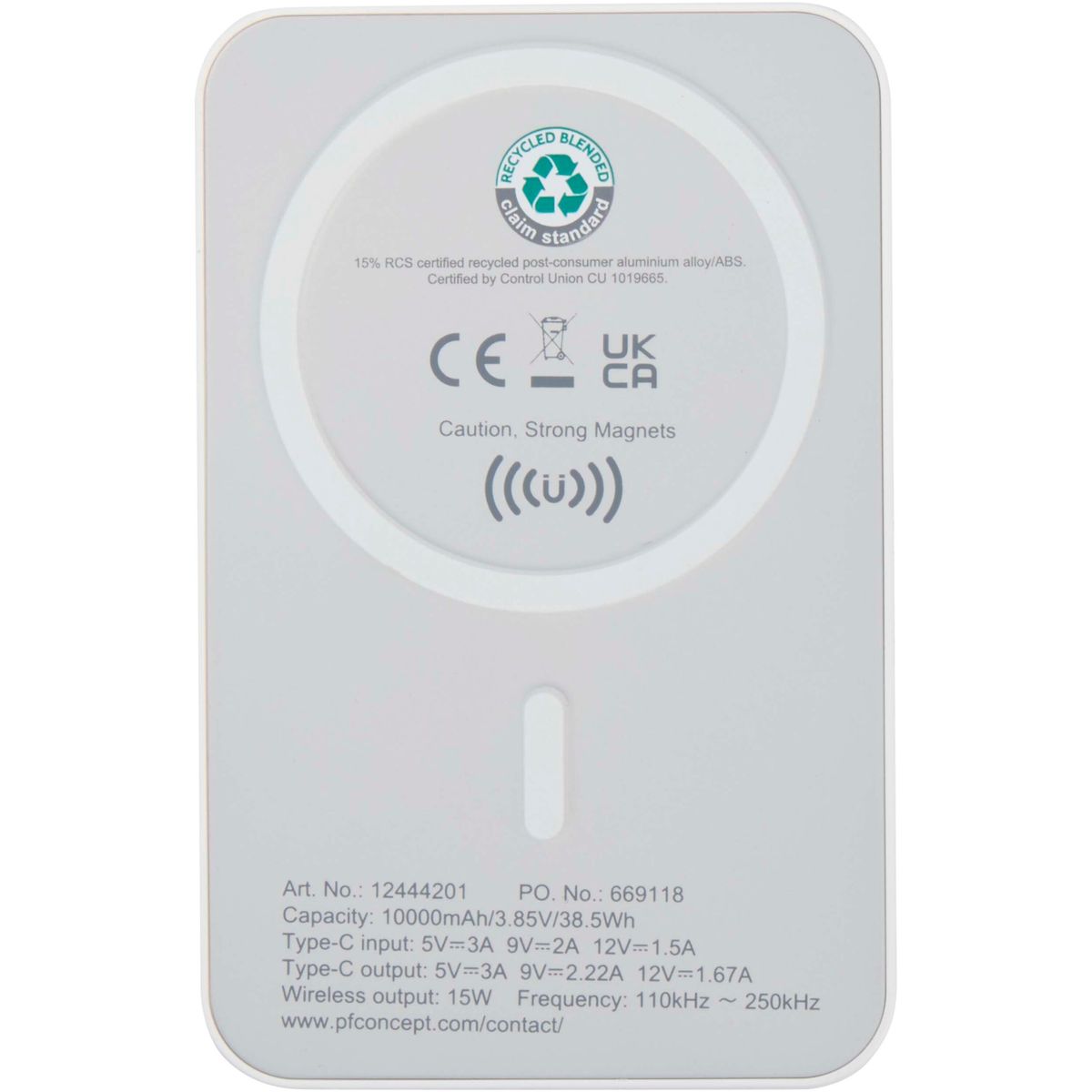 Power bank magnetici wireless da 10.000 mAh in plastica riciclata