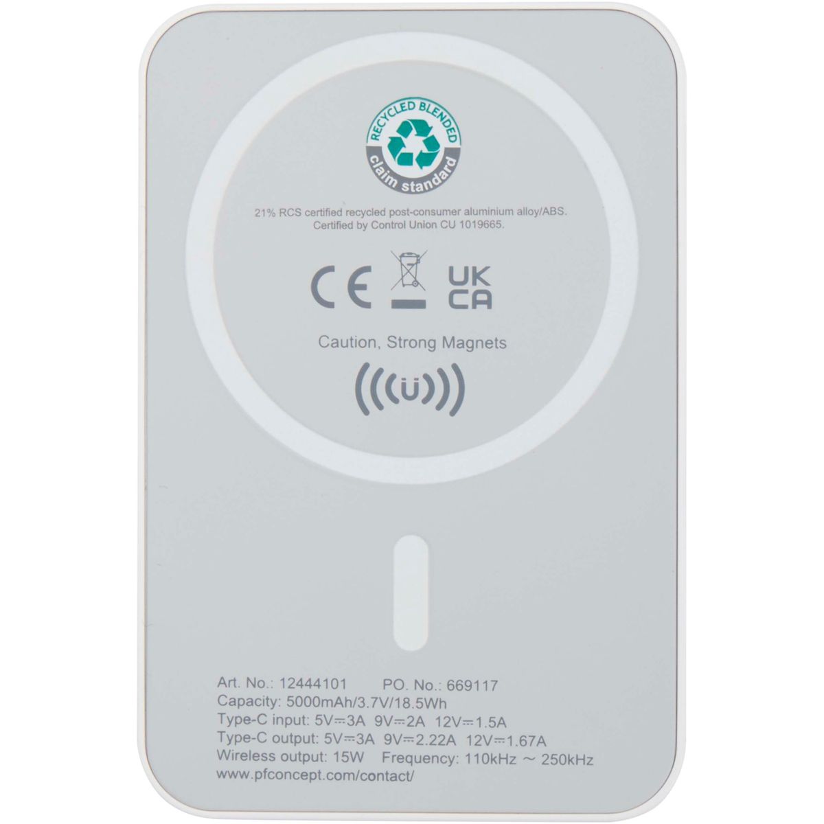 Power bank magnetici wireless da 5000 mAh in plastica riciclata