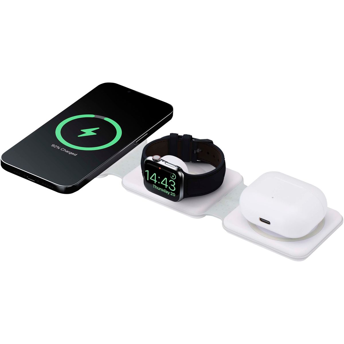 Caricabatterie wireless 3 in 1 pieghevoli da 15 W in plastica riciclata