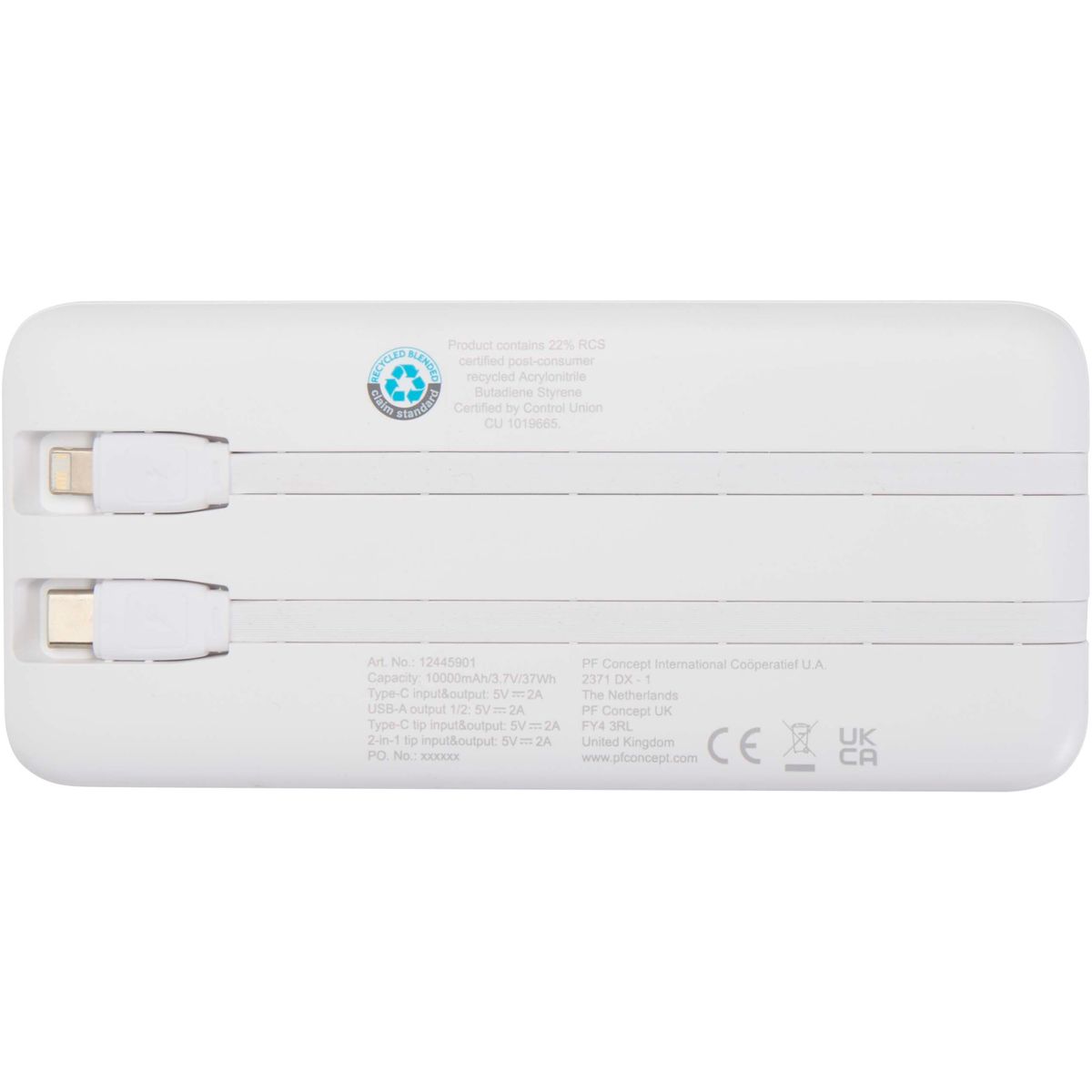 Power bank da 10.000 mAh, 10 W, con 2 cavi integrati