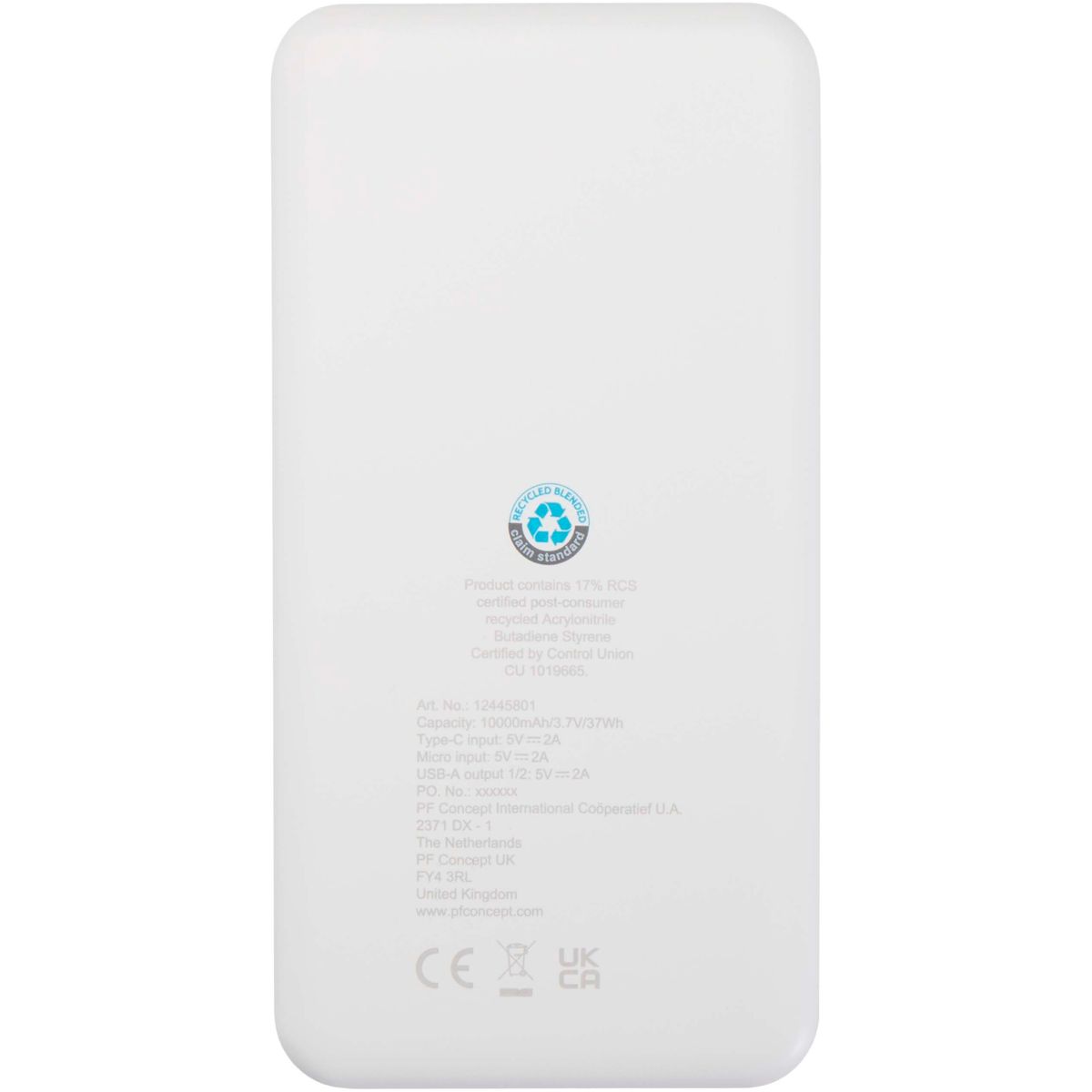 Power bank da 10.000 mAh, 10 W, in plastica riciclata