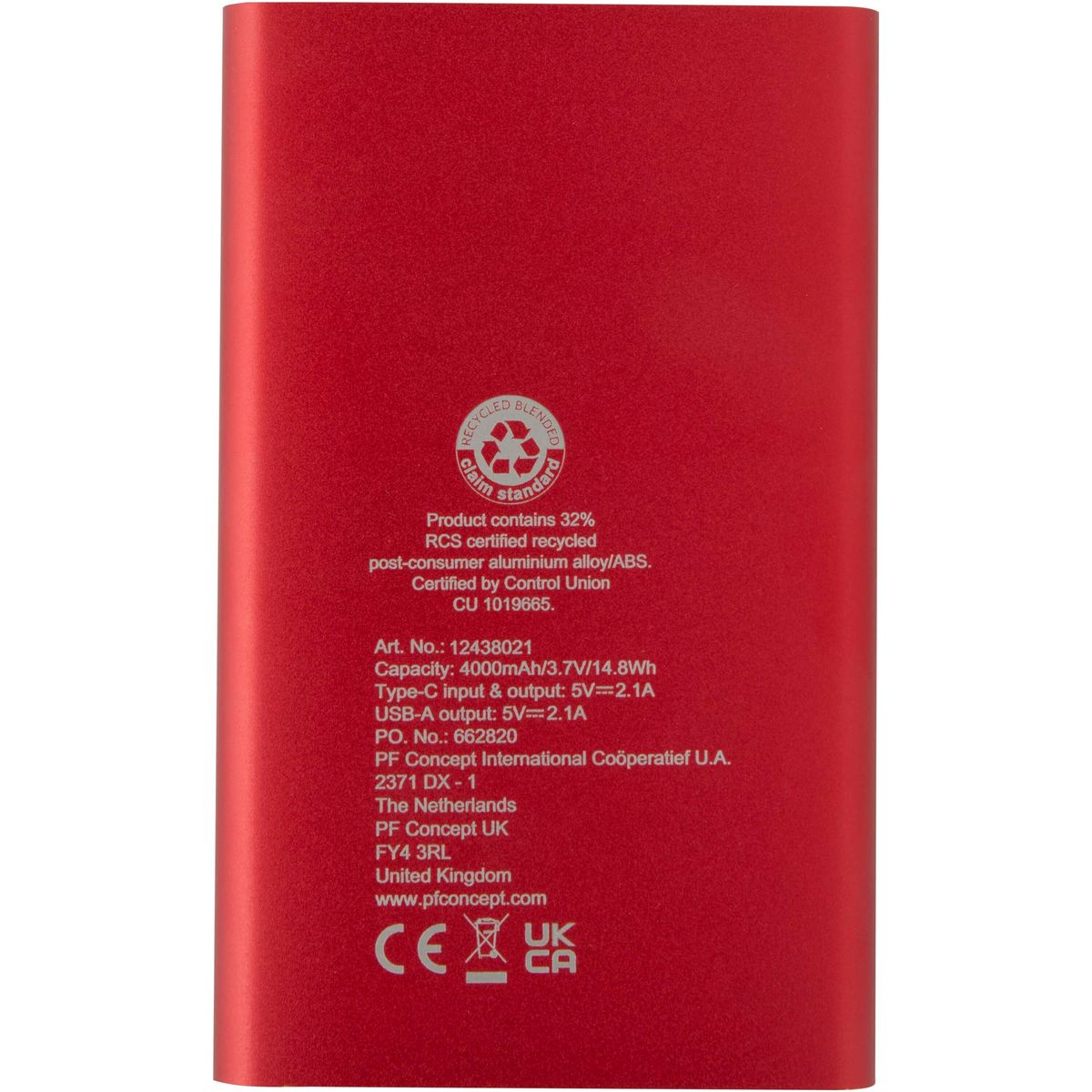 Power bank da 4000 mAh in alluminio parzialmente riciclato