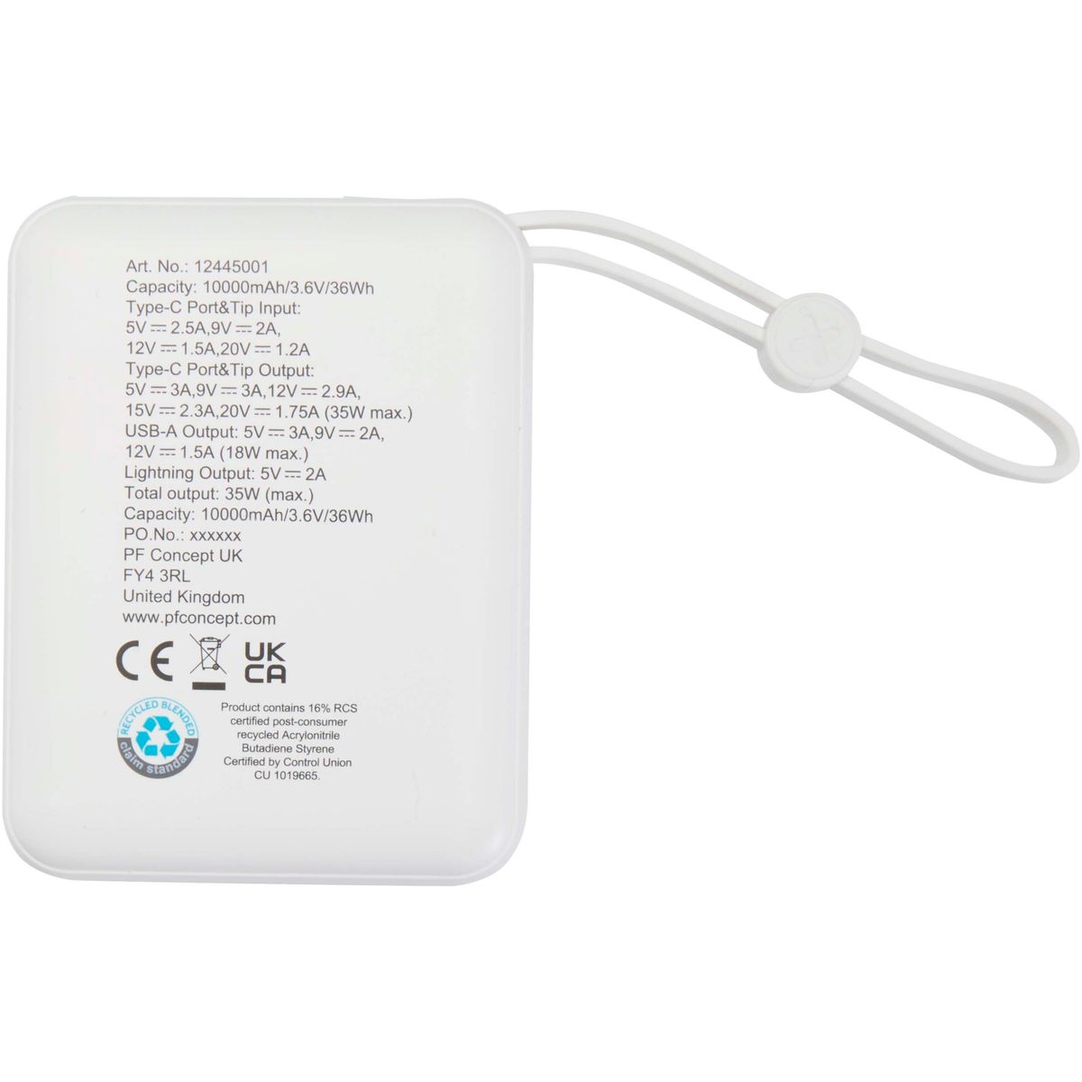 Power bank per tablet da 10.000 mAh, 35 W, con cavi integrati