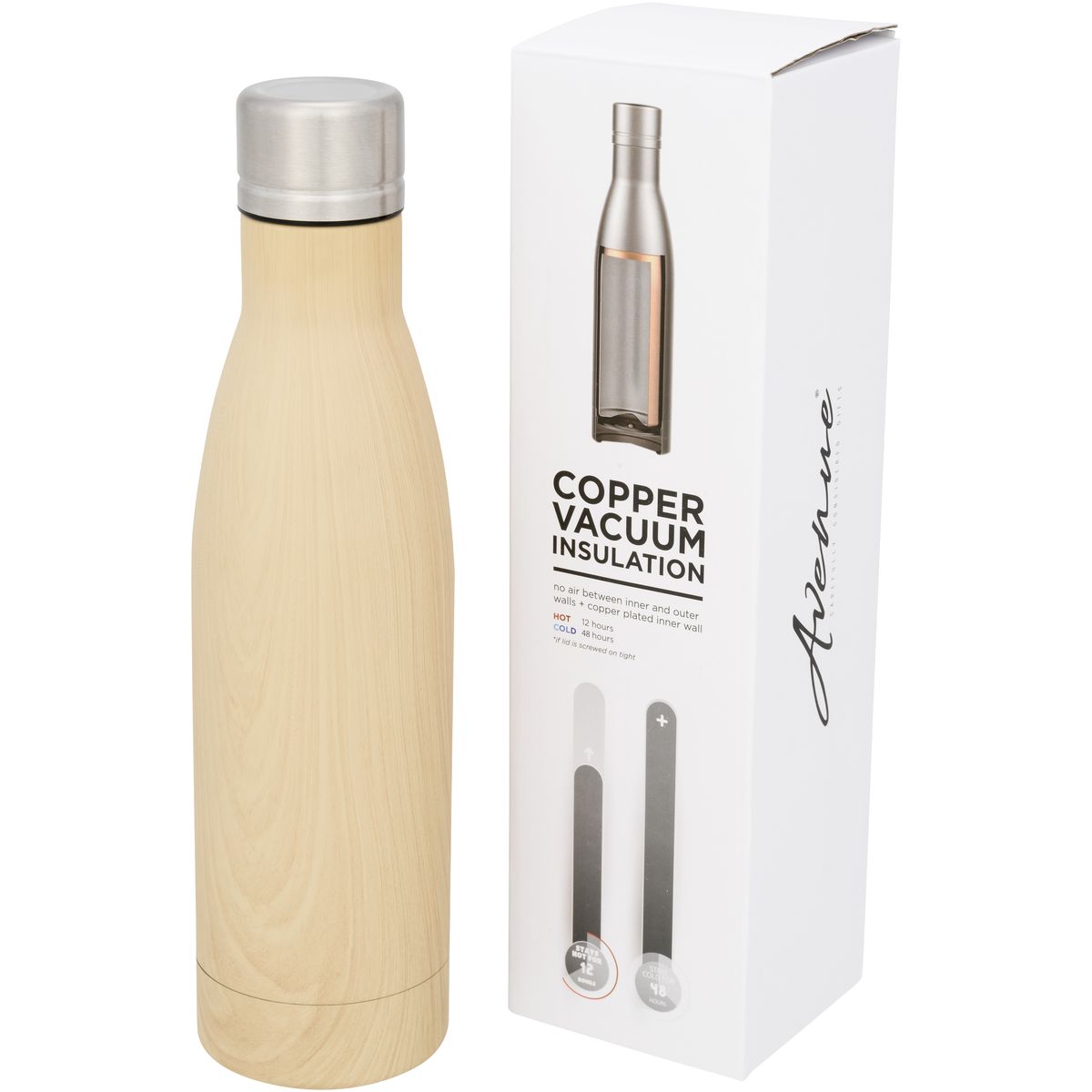 Borracce termiche in acciaio inox da 500 ml con isolamento sottovuoto in rame ed effetto legno