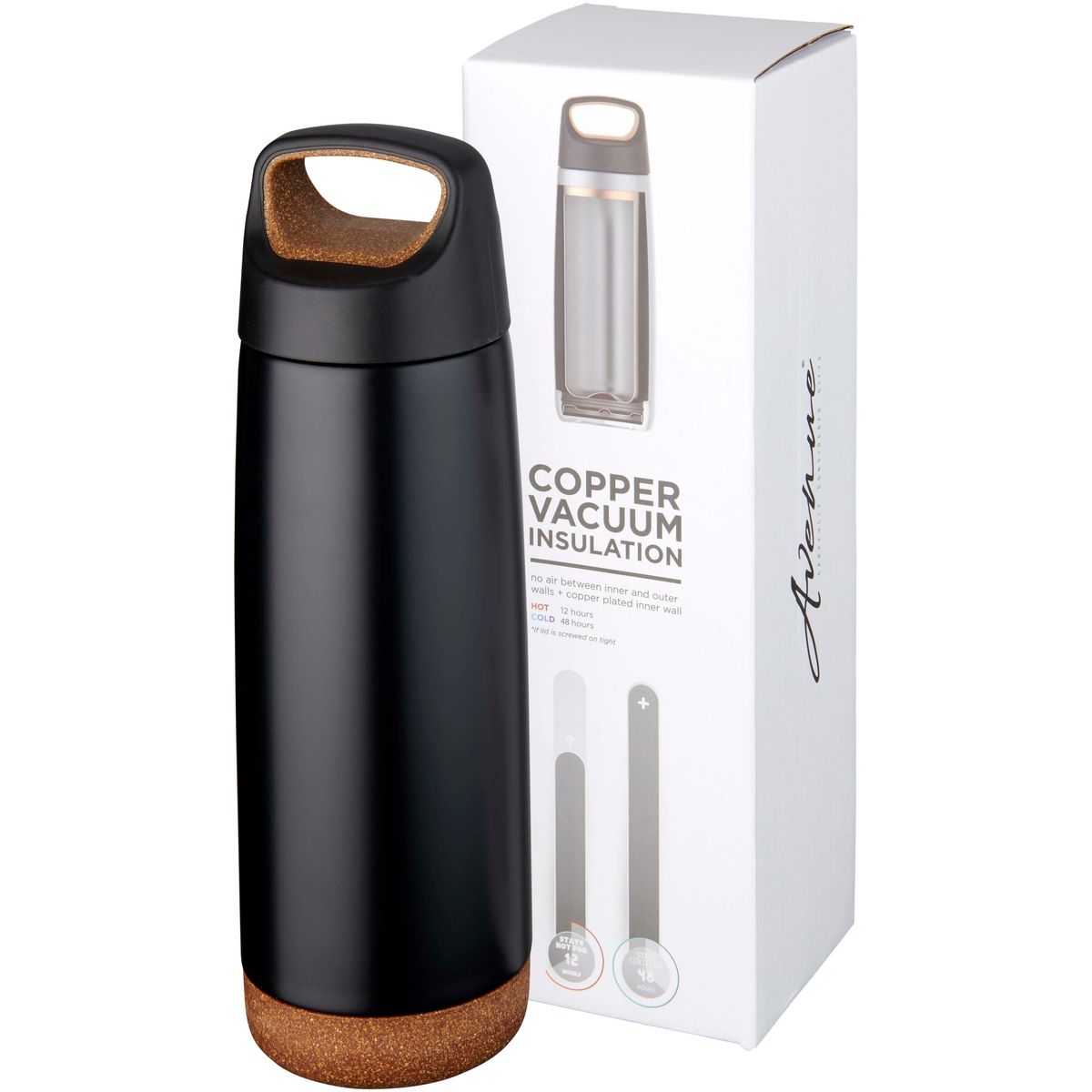 Borracce termiche in acciaio inox da 600 ml con isolamento sottovuoto in rame e dettagli in sughero