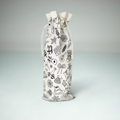 50 pezzi Sacchetti per Bottiglie di Natale Doodle in tessuto Cotone Ecologico